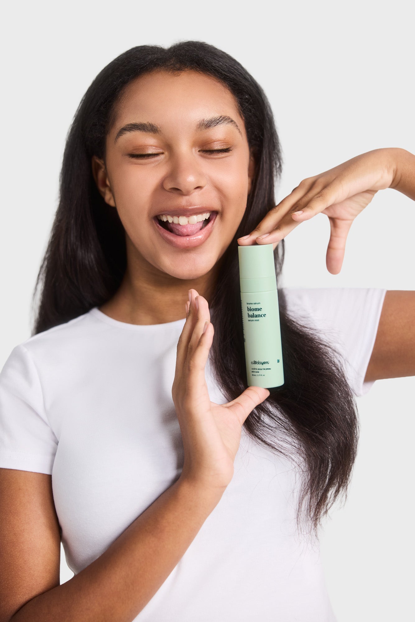 girl posing with biome balance serum