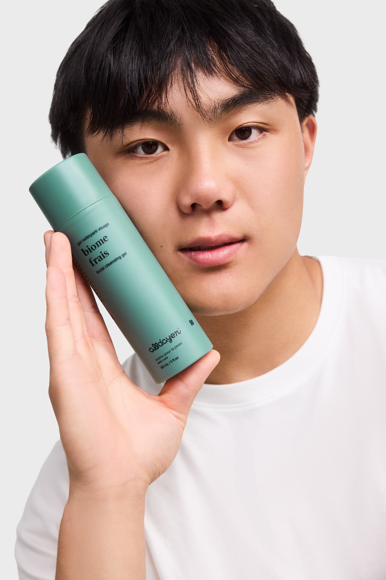 boy posing with biome frais cleanser
